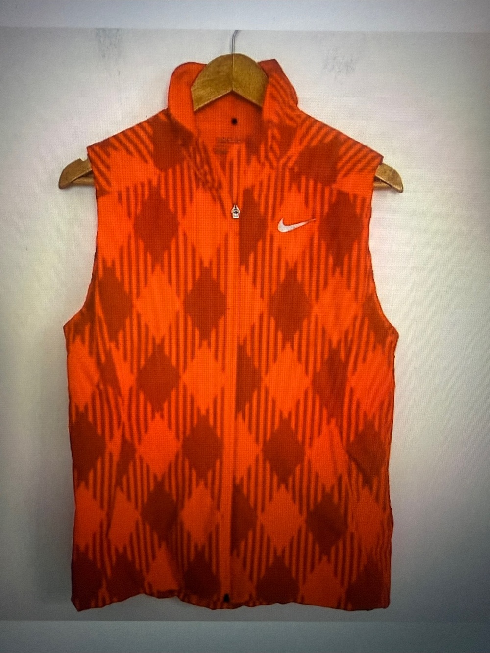 Nike Golf Womens Vest Orange Full Zip Plaid Puffer NWOT Size M